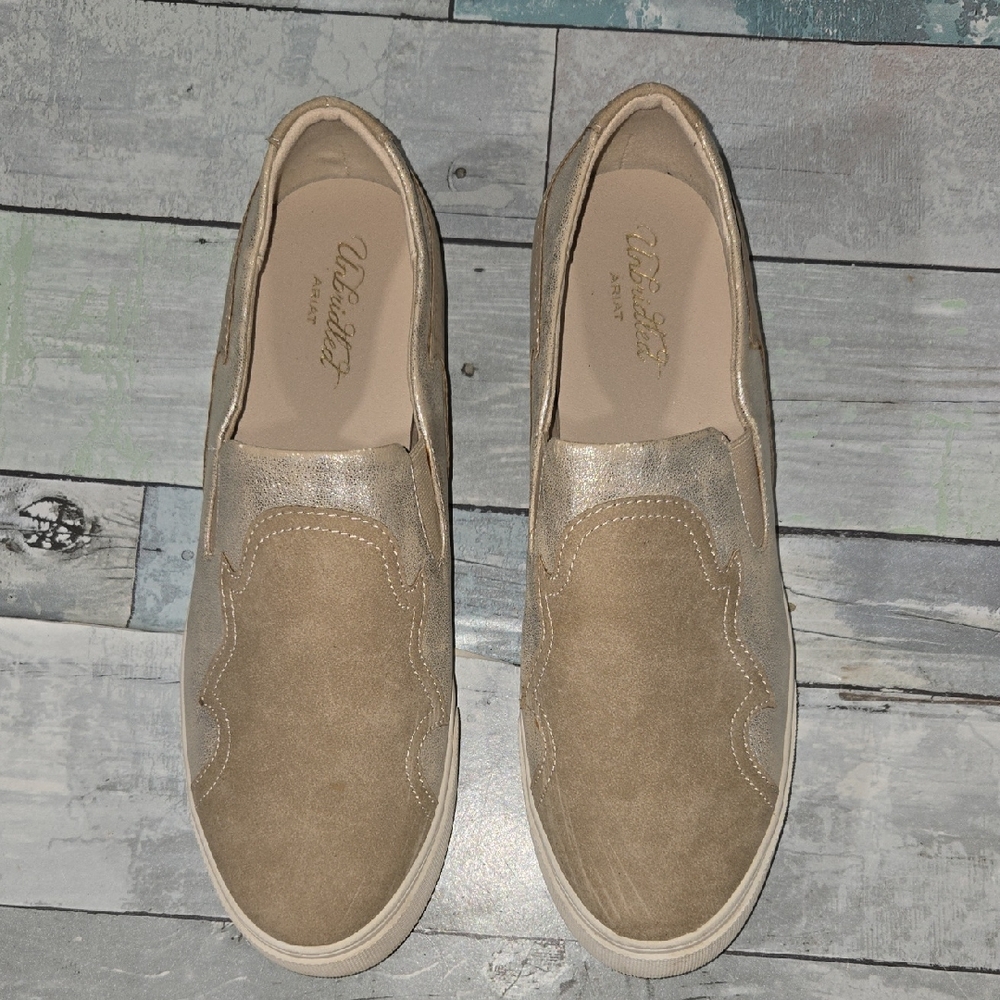 Tan and Silver Slip-On Ariat Unbridled Shoes Sz 11